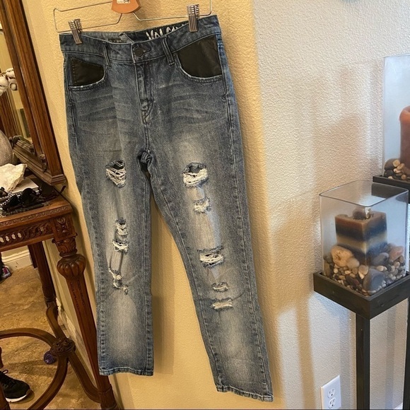 VOLCOM Blue Stoned Slim Slouch Ripped Jeans Size 0 - Picture 2 of 11